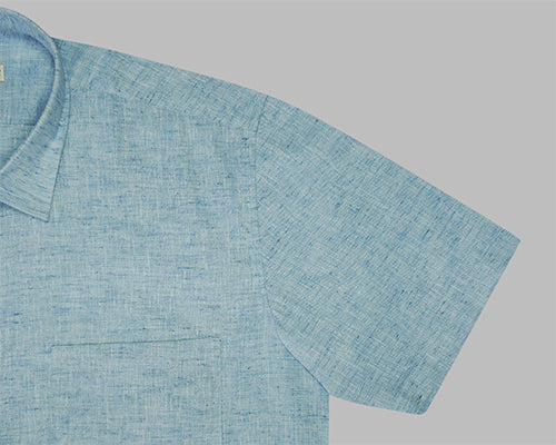 Men's Cotton Linen Plain Solid Half Sleeves Shirt (Sky Blue)