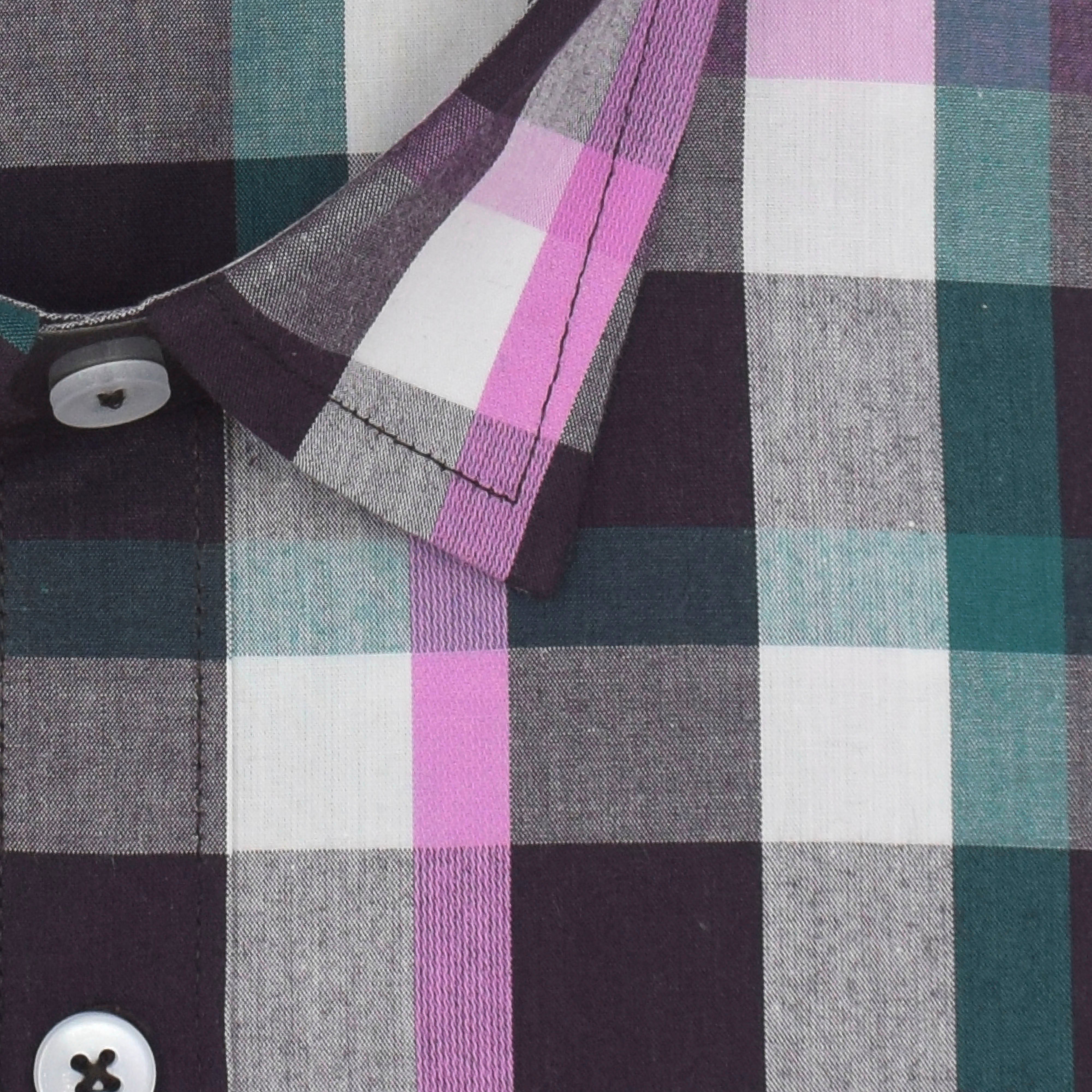 Men's 100% Cotton Plaid Checks Half Sleeves Shirt (Burgundy)