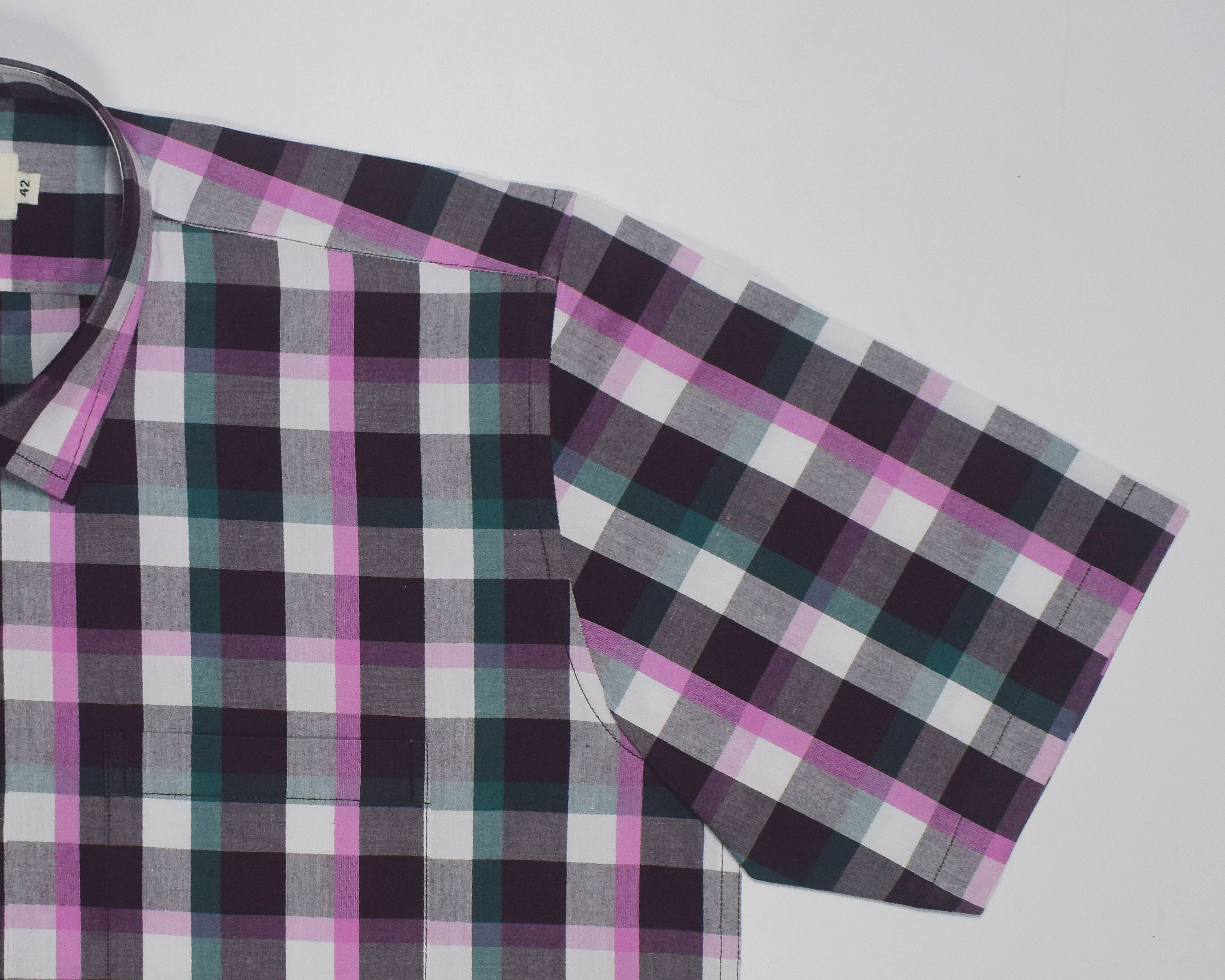 Men's 100% Cotton Plaid Checks Half Sleeves Shirt (Burgundy)