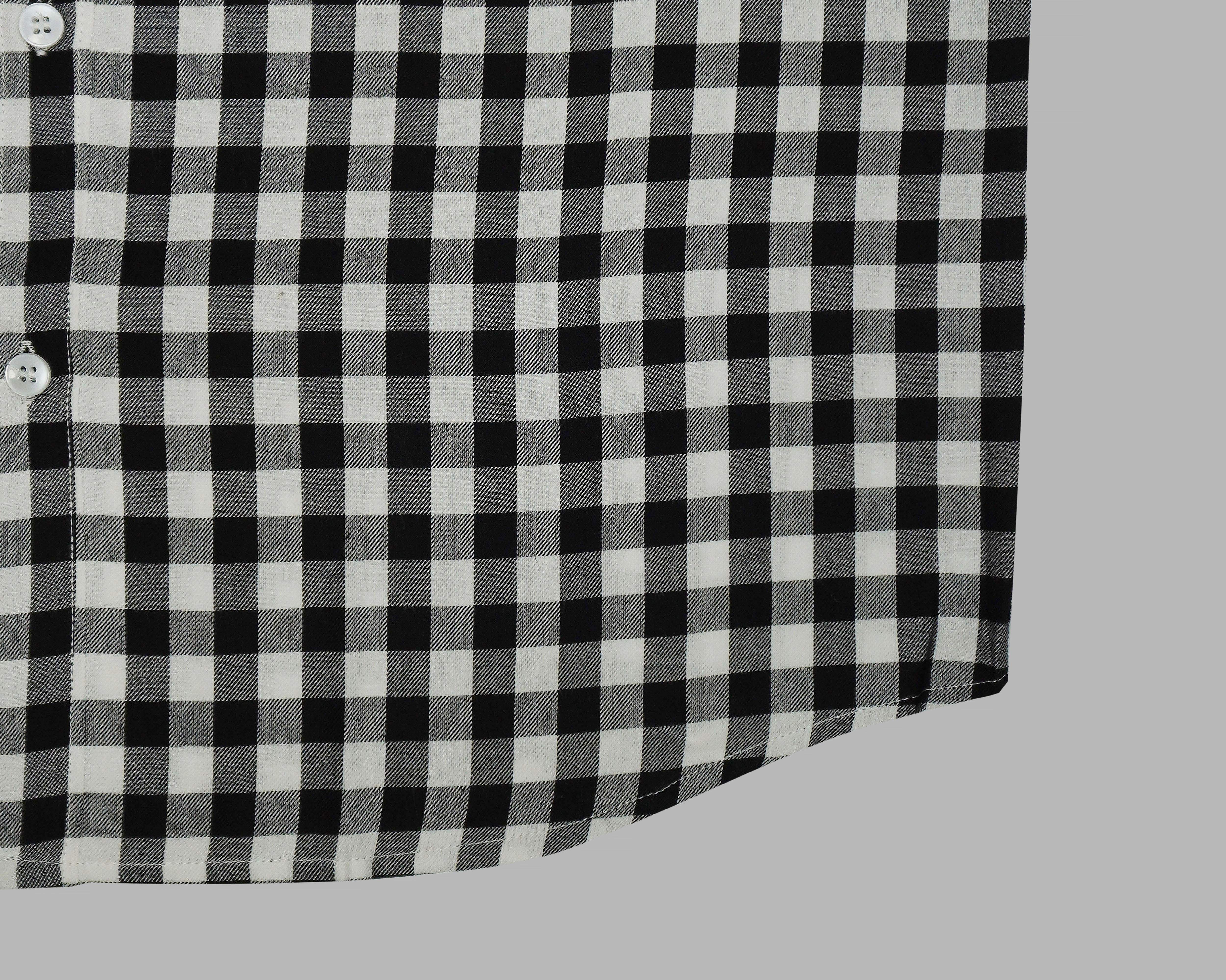Men's 100% Cotton Gingham Checks Half Sleeves Shirt (Black)