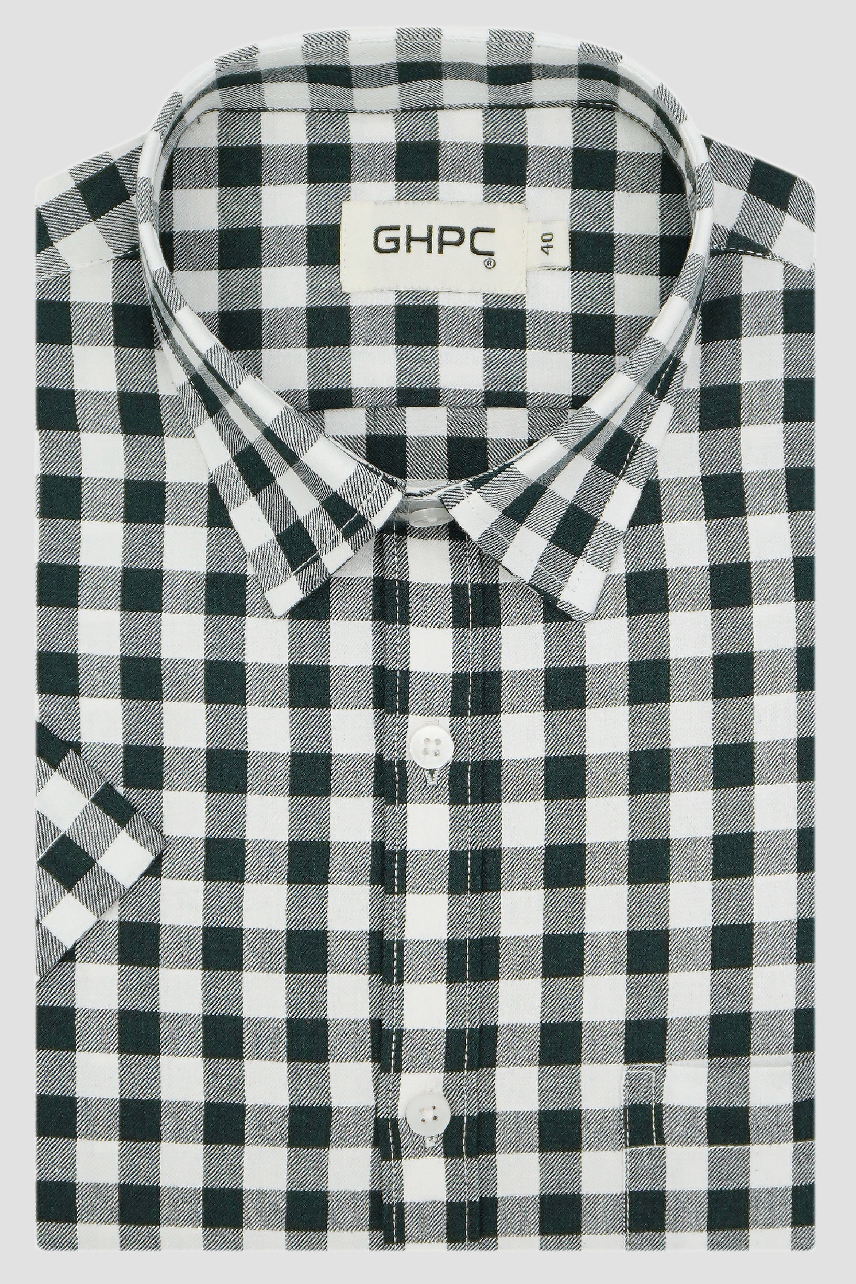 Men's 100% Cotton Gingham Checks Half Sleeves Shirt (Bottle Green)
