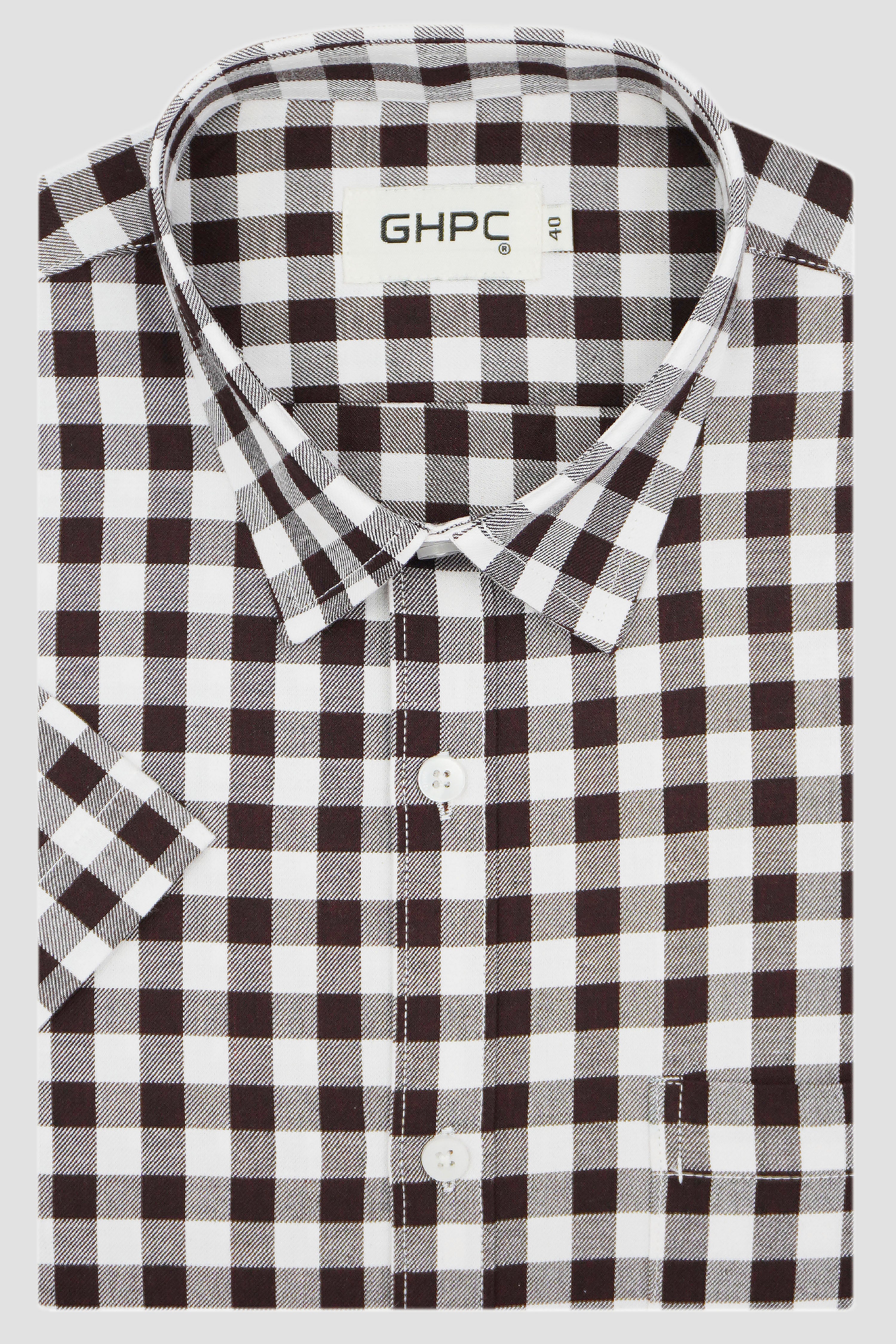 Men's 100% Cotton Gingham Checks Half Sleeves Shirt (Cola)