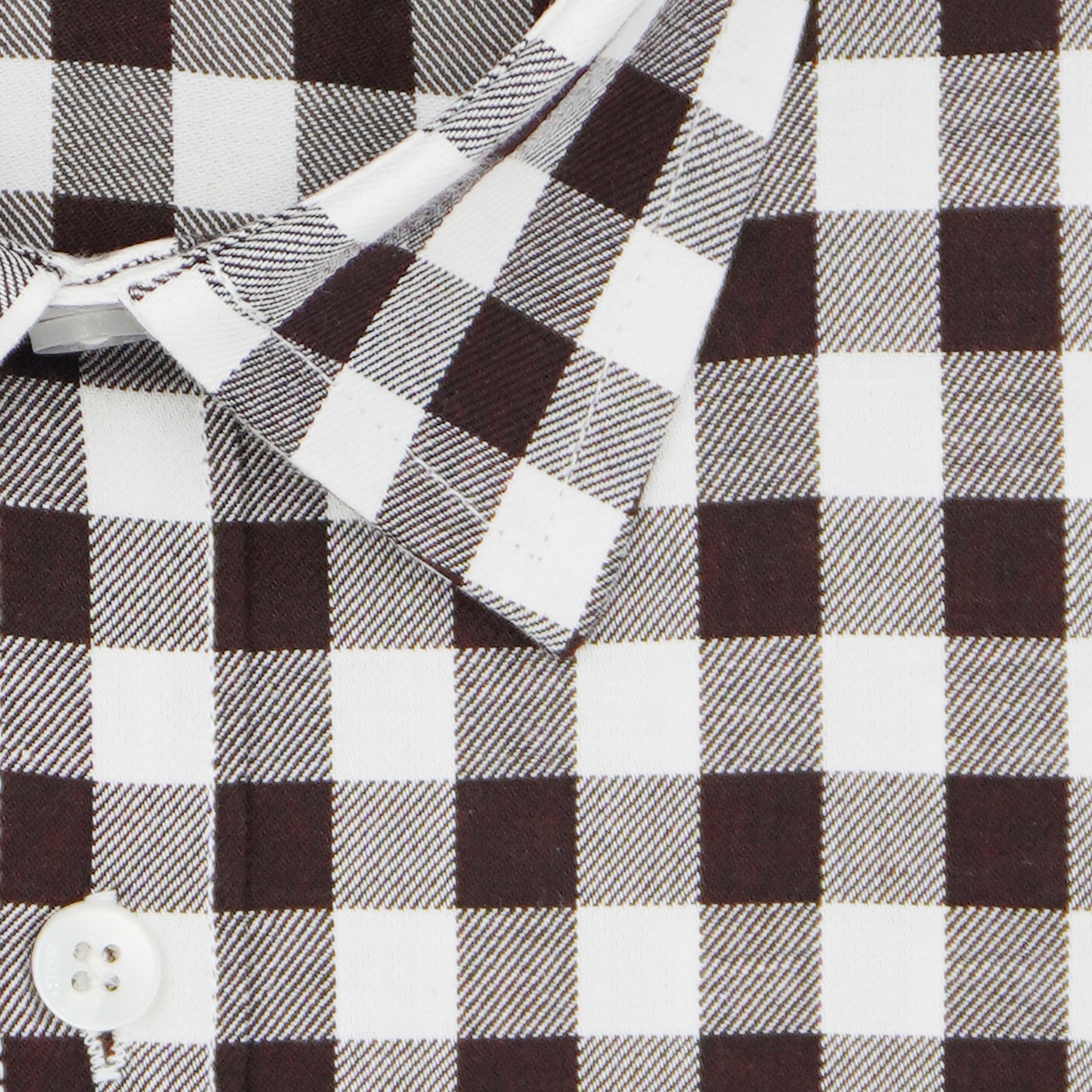 Men's 100% Cotton Gingham Checks Half Sleeves Shirt (Cola)