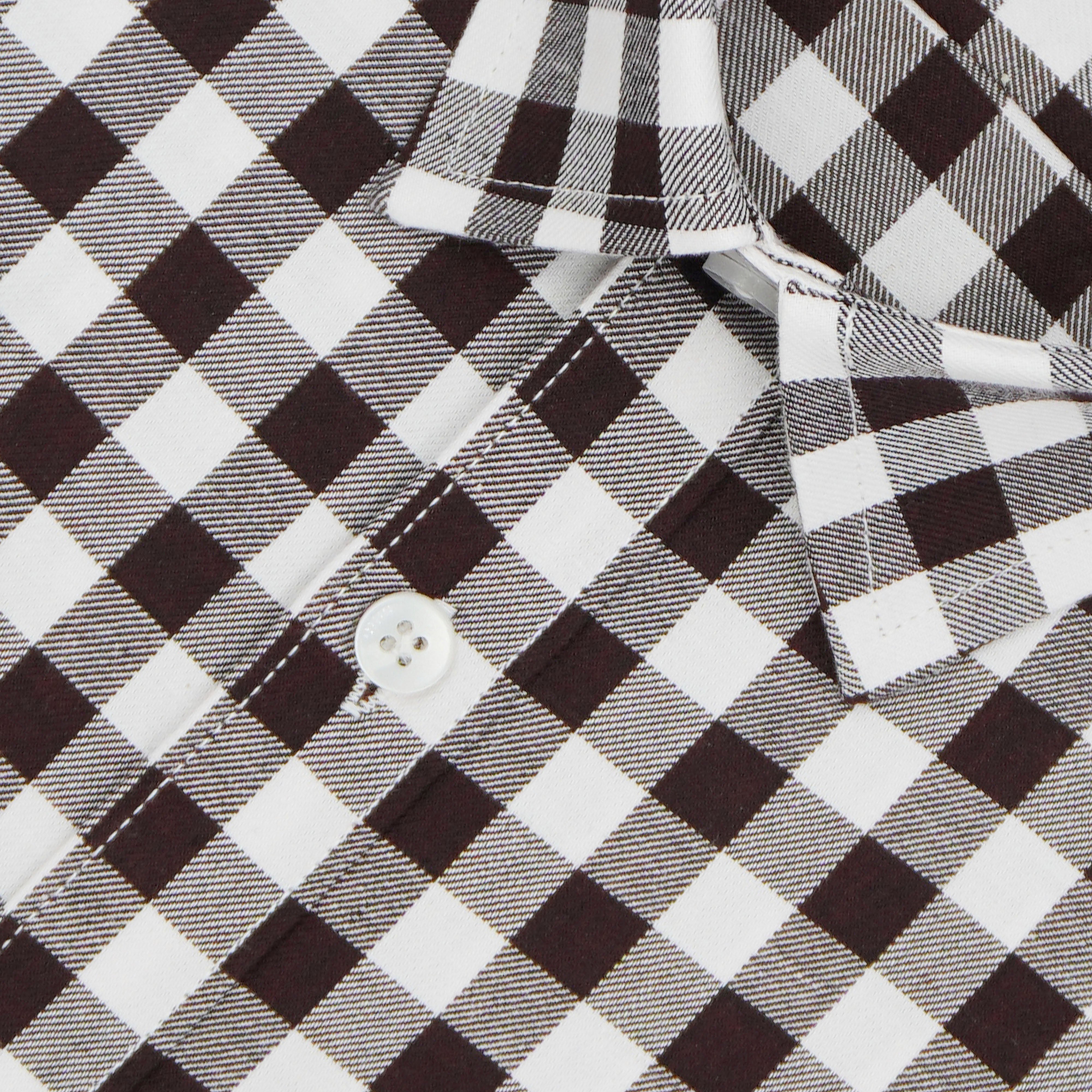 Men's 100% Cotton Gingham Checks Half Sleeves Shirt (Cola)