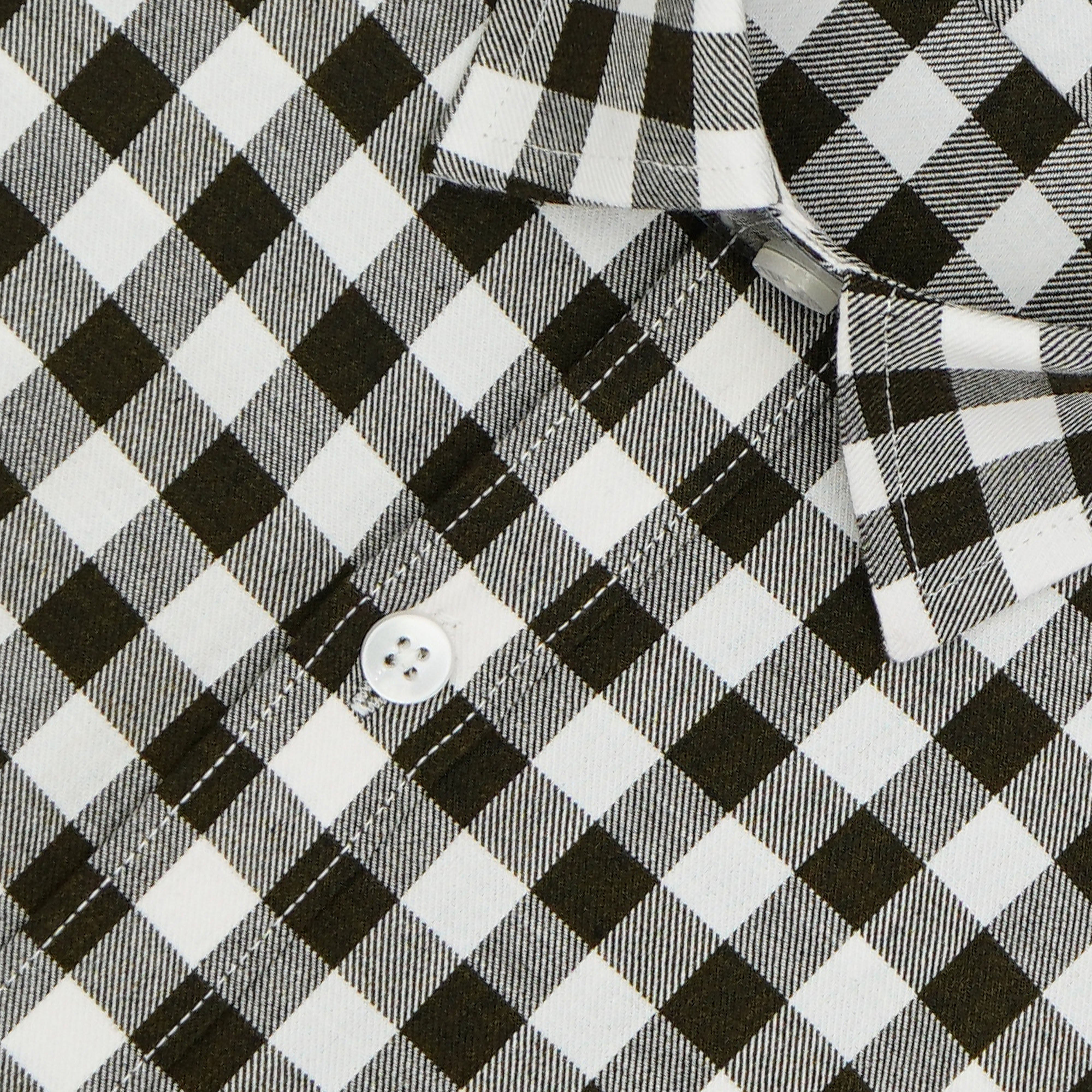 Men's 100% Cotton Gingham Checks Half Sleeves Shirt (Olive Green)