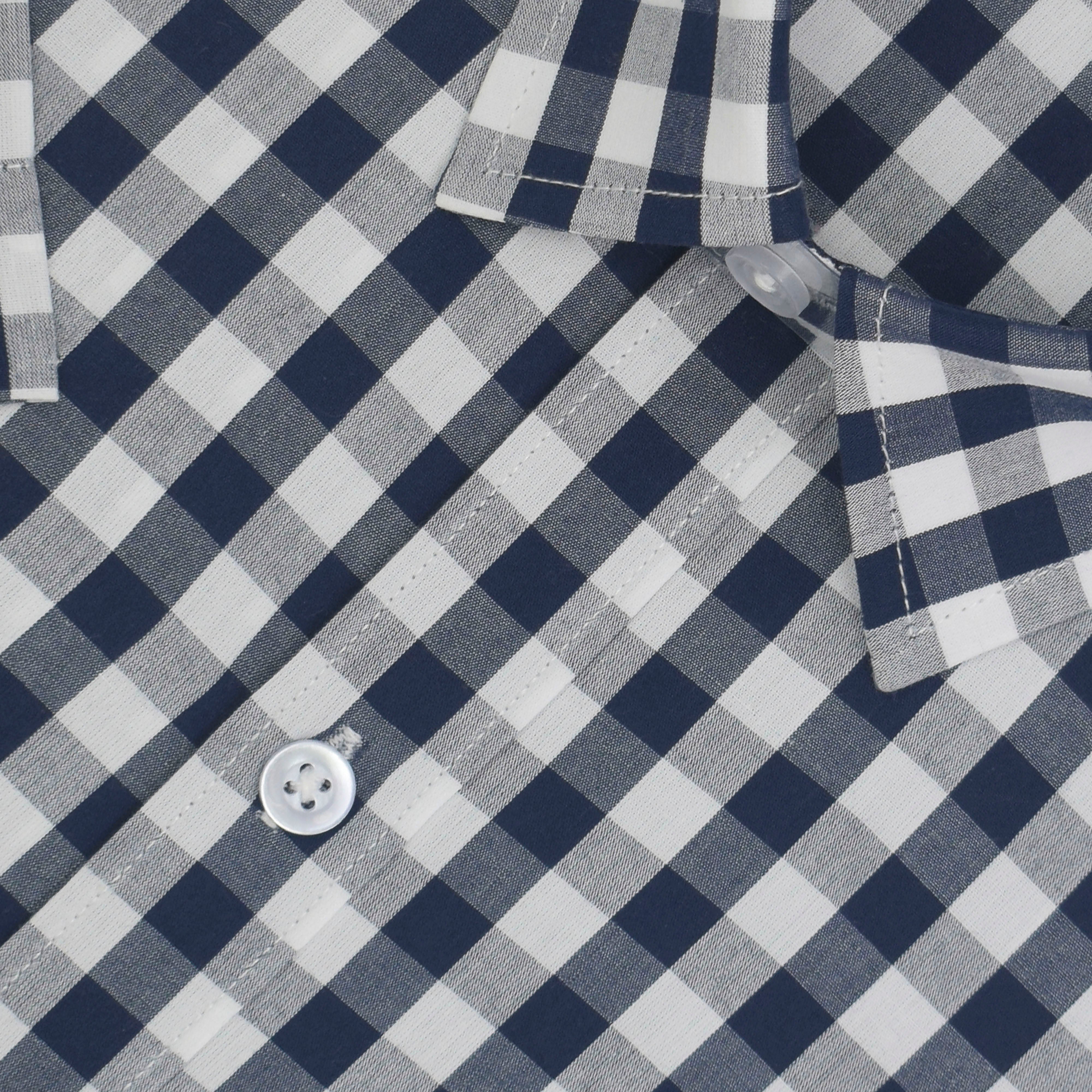 Men's 100% Cotton Gingham Checks Half Sleeves Shirt (Navy)