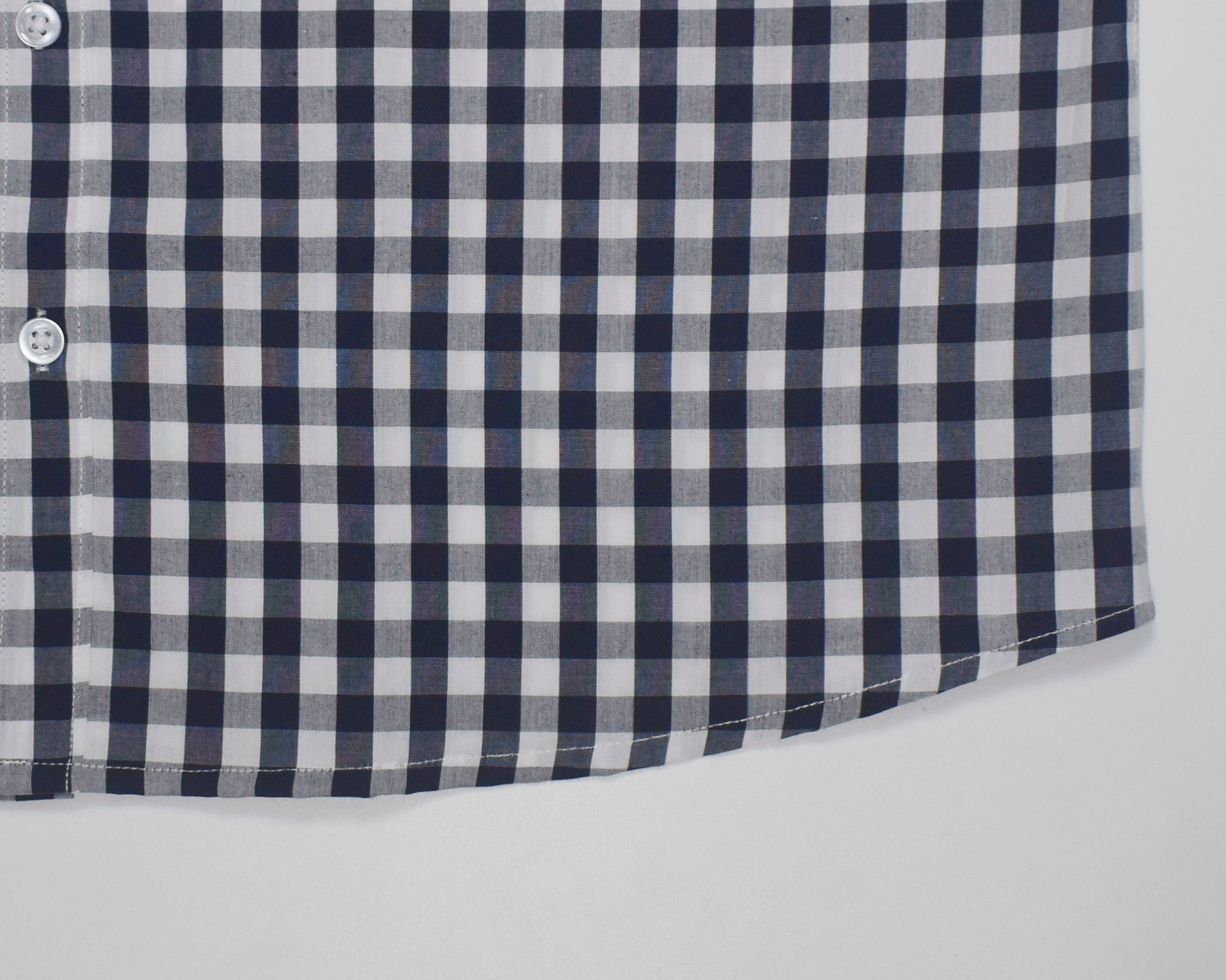Men's 100% Cotton Gingham Checks Half Sleeves Shirt (Navy)