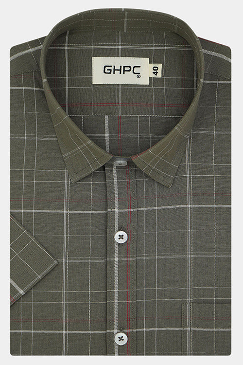 Men's 100% Cotton Grid Tattersall Checkered Half Sleeves Shirt (Olive) FSH304715_1_000fd8b5-d1c2-4ac1-a288-699d6f37ec62