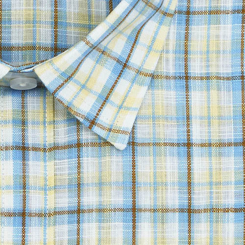 Men's Cotton Linen Plaid Checkered Half Sleeves Shirt (Blue) FSH305347_2