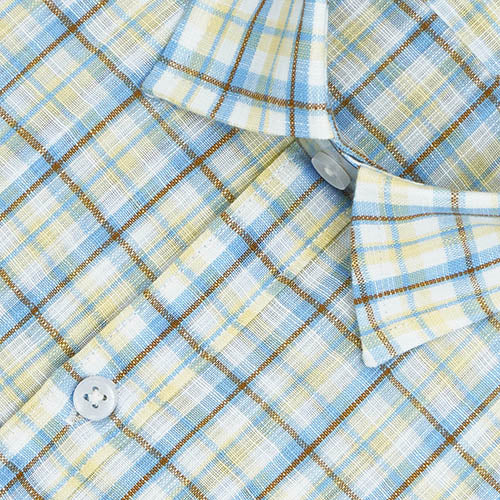 Men's Cotton Linen Plaid Checkered Half Sleeves Shirt (Blue) FSH305347_3
