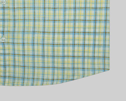 Men's Cotton Linen Plaid Checkered Half Sleeves Shirt (Blue) FSH305347_6