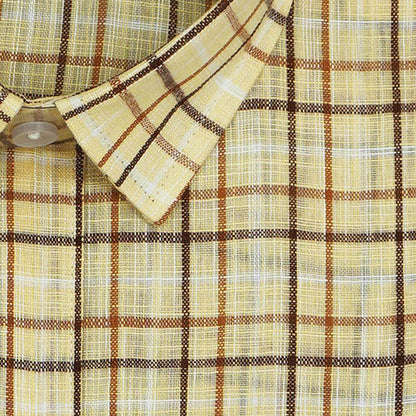 Men's Cotton Linen Windowpane Checkered Half Sleeves Shirt (Brown) FSH305419_2