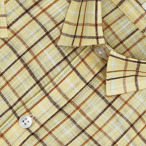Men's Cotton Linen Windowpane Checkered Half Sleeves Shirt (Brown) FSH305419_3