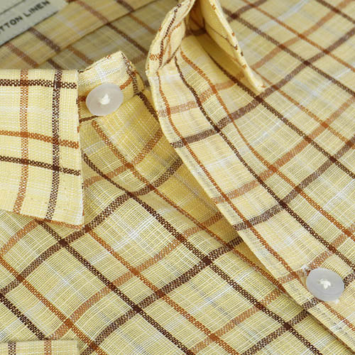 Men's Cotton Linen Windowpane Checkered Half Sleeves Shirt (Brown) FSH305419_4