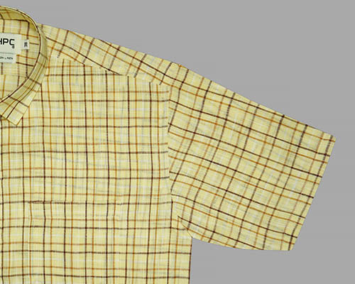 Men's Cotton Linen Windowpane Checkered Half Sleeves Shirt (Brown) FSH305419_5