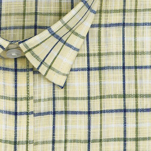 Men's Cotton Linen Windowpane Checkered Half Sleeves Shirt (Blue) FSH305447_2