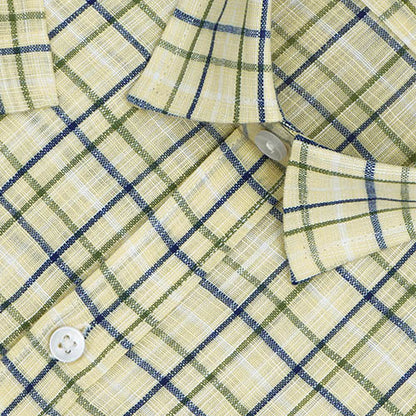 Men's Cotton Linen Windowpane Checkered Half Sleeves Shirt (Blue) FSH305447_3