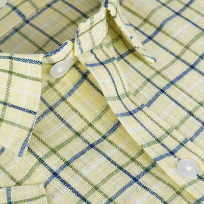Men's Cotton Linen Windowpane Checkered Half Sleeves Shirt (Blue) FSH305447_4