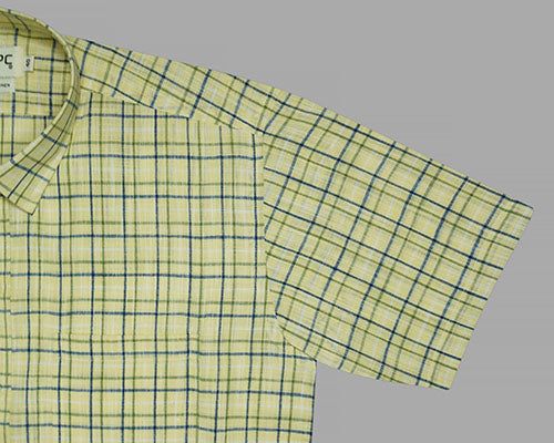 Men's Cotton Linen Windowpane Checkered Half Sleeves Shirt (Blue) FSH305447_5