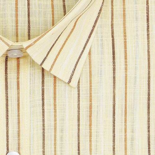 Men's Cotton Linen Chalk Striped Half Sleeves Shirt (Brown) FSH305519_2