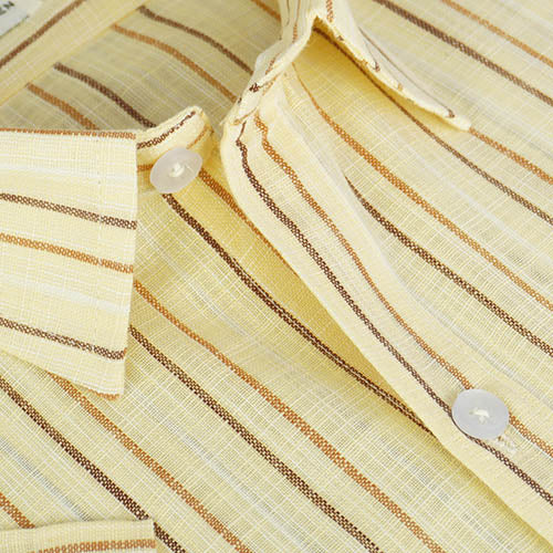 Men's Cotton Linen Chalk Striped Half Sleeves Shirt (Brown) FSH305519_4