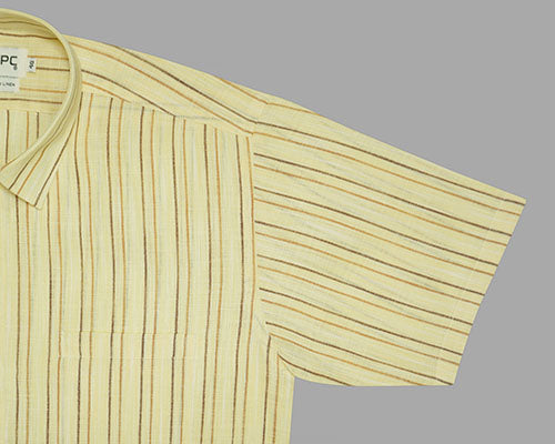 Men's Cotton Linen Chalk Striped Half Sleeves Shirt (Brown) FSH305519_5