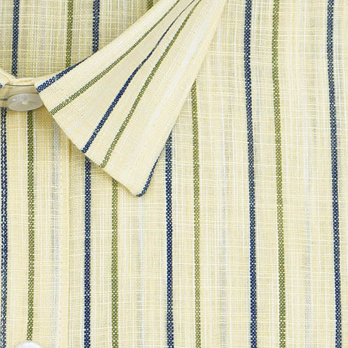 Men's Cotton Linen Chalk Striped Half Sleeves Shirt (Blue) FSH305547_2