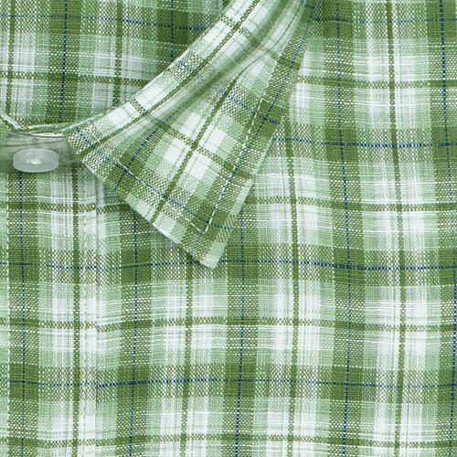 Men's Cotton Linen Plaid Checkered Half Sleeves Shirt (Green) FSH305718_2