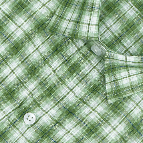Men's Cotton Linen Plaid Checkered Half Sleeves Shirt (Green) FSH305718_3