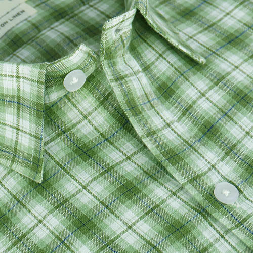 Men's Cotton Linen Plaid Checkered Half Sleeves Shirt (Green) FSH305718_4