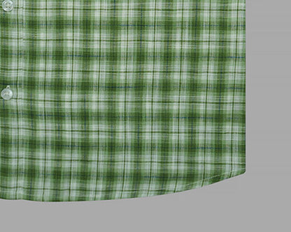 Men's Cotton Linen Plaid Checkered Half Sleeves Shirt (Green) FSH305718_6