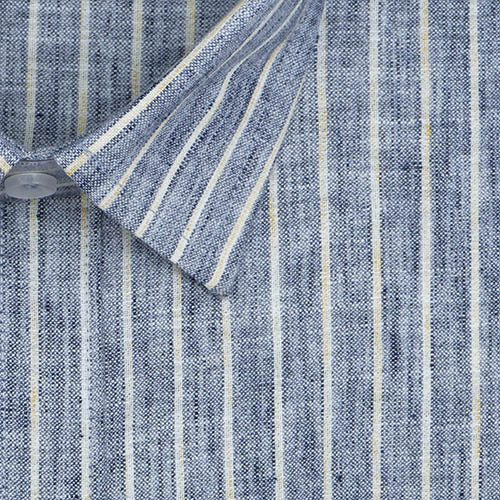 Men's Cotton Linen Chalk Striped Half Sleeves Shirt (Navy) FSH306103_2