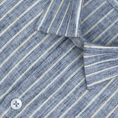 Men's Cotton Linen Chalk Striped Half Sleeves Shirt (Navy) FSH306103_3