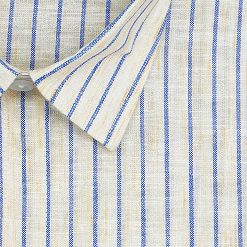 Men's Cotton Linen Chalk Striped Half Sleeves Shirt (Yellow) FSH306210_2