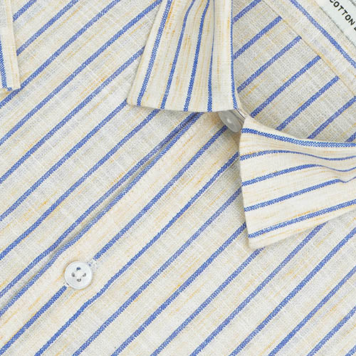 Men's Cotton Linen Chalk Striped Half Sleeves Shirt (Yellow) FSH306210_3