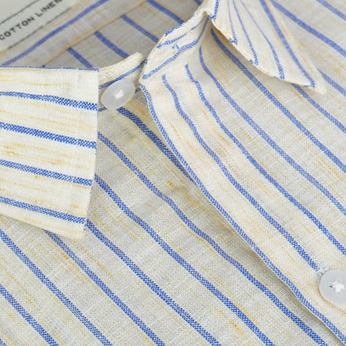 Men's Cotton Linen Chalk Striped Half Sleeves Shirt (Yellow) FSH306210_4