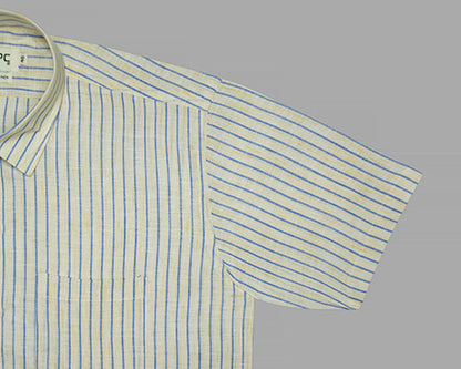 Men's Cotton Linen Chalk Striped Half Sleeves Shirt (Yellow) FSH306210_5