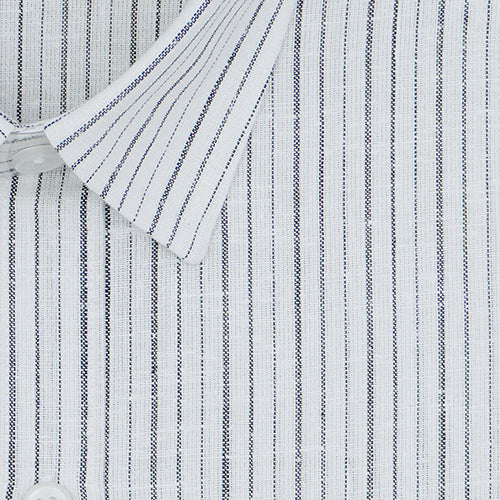 Men's Cotton Linen Balance Striped Half Sleeves Shirt (White) FSH306401_2
