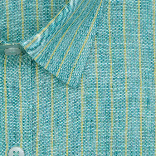 Men's Cotton Linen Chalk Striped Half Sleeves Shirt (Green) FSH306618_2