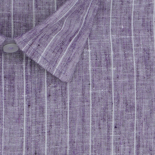 Men's Cotton Linen Chalk Striped Half Sleeves Shirt (Purple) FSH306713_2