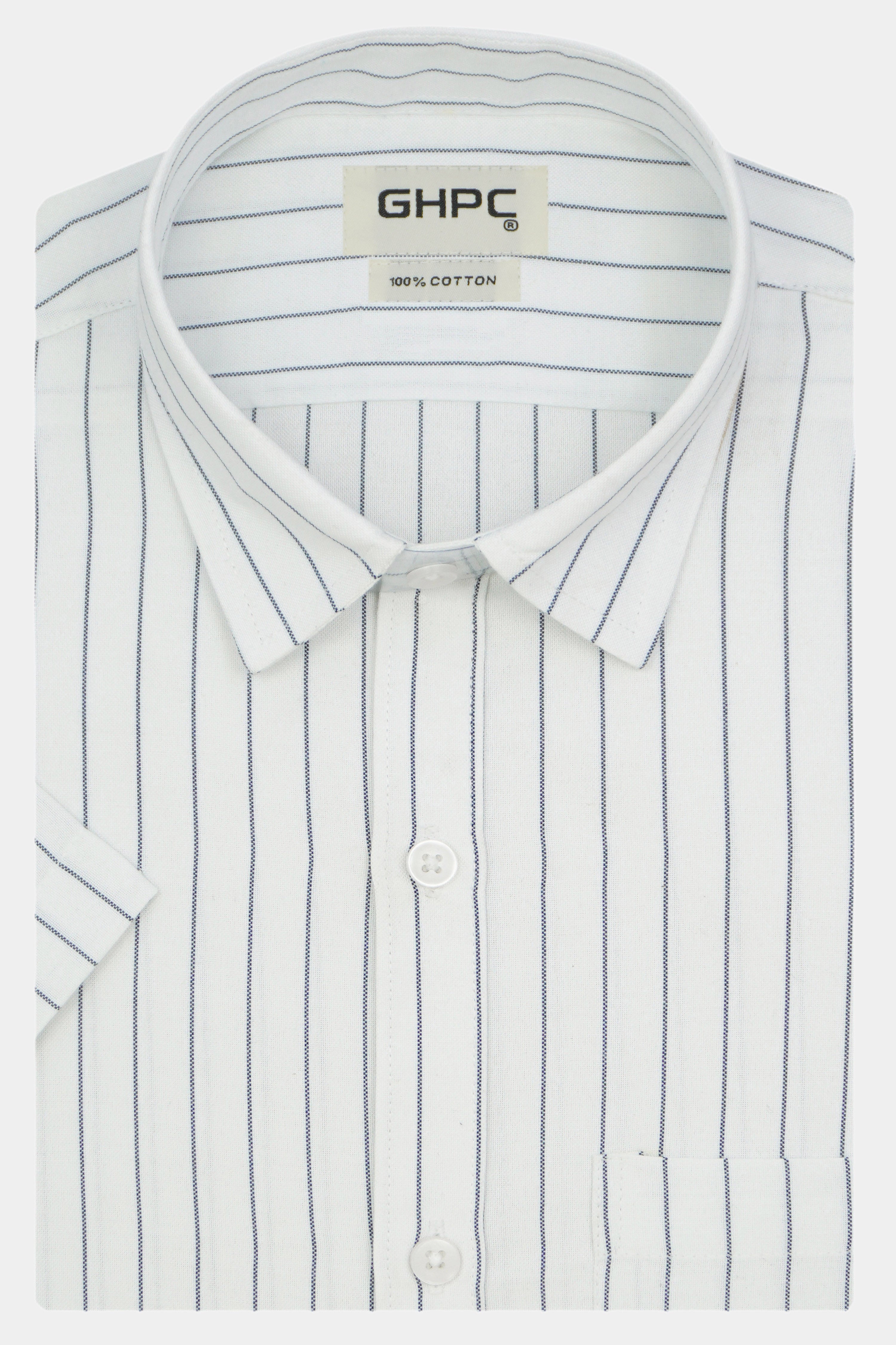 Men's Cotton Linen Striped Half Sleeves Shirt (White)