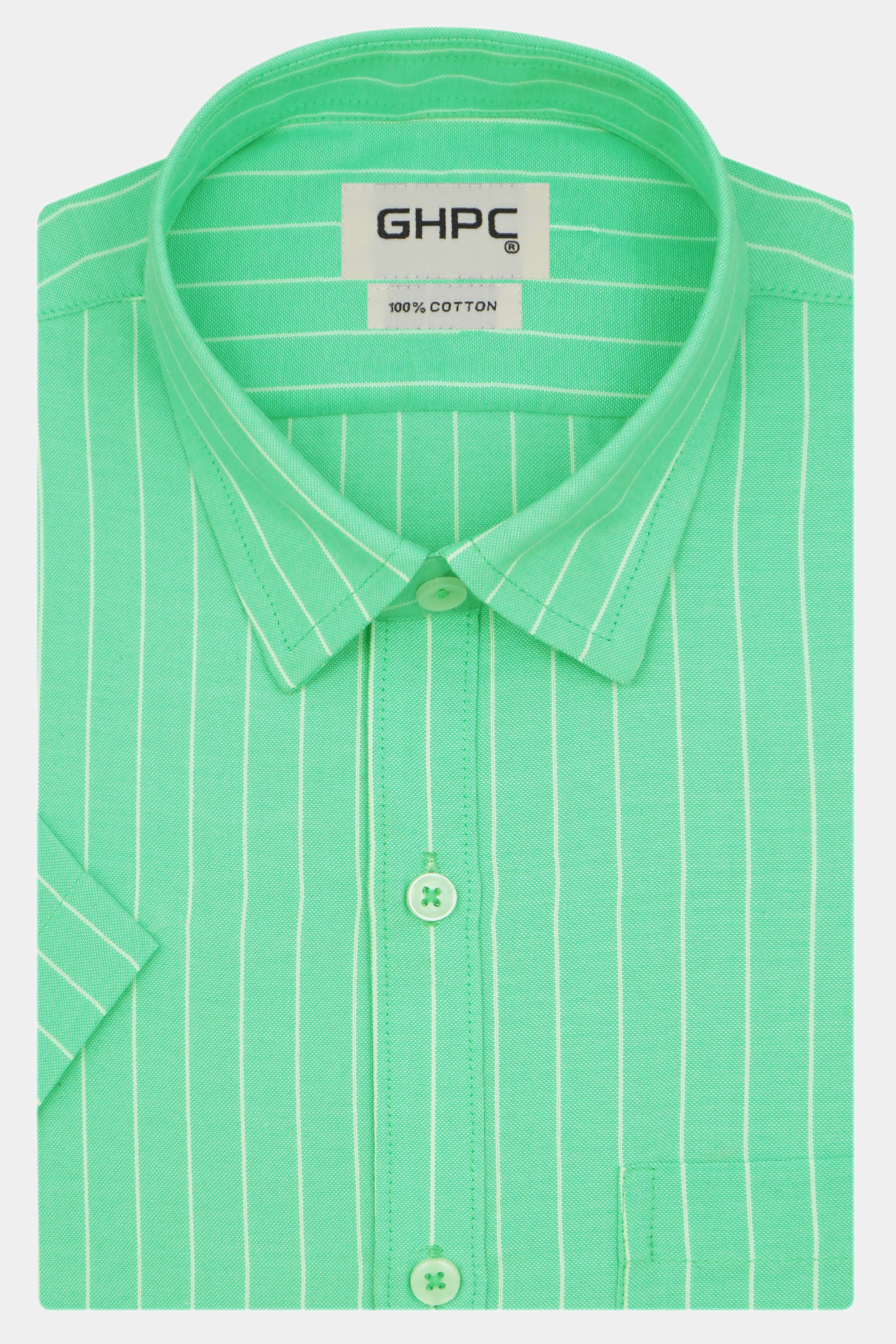 Men's Cotton Linen Striped Half Sleeves Shirt (Green)