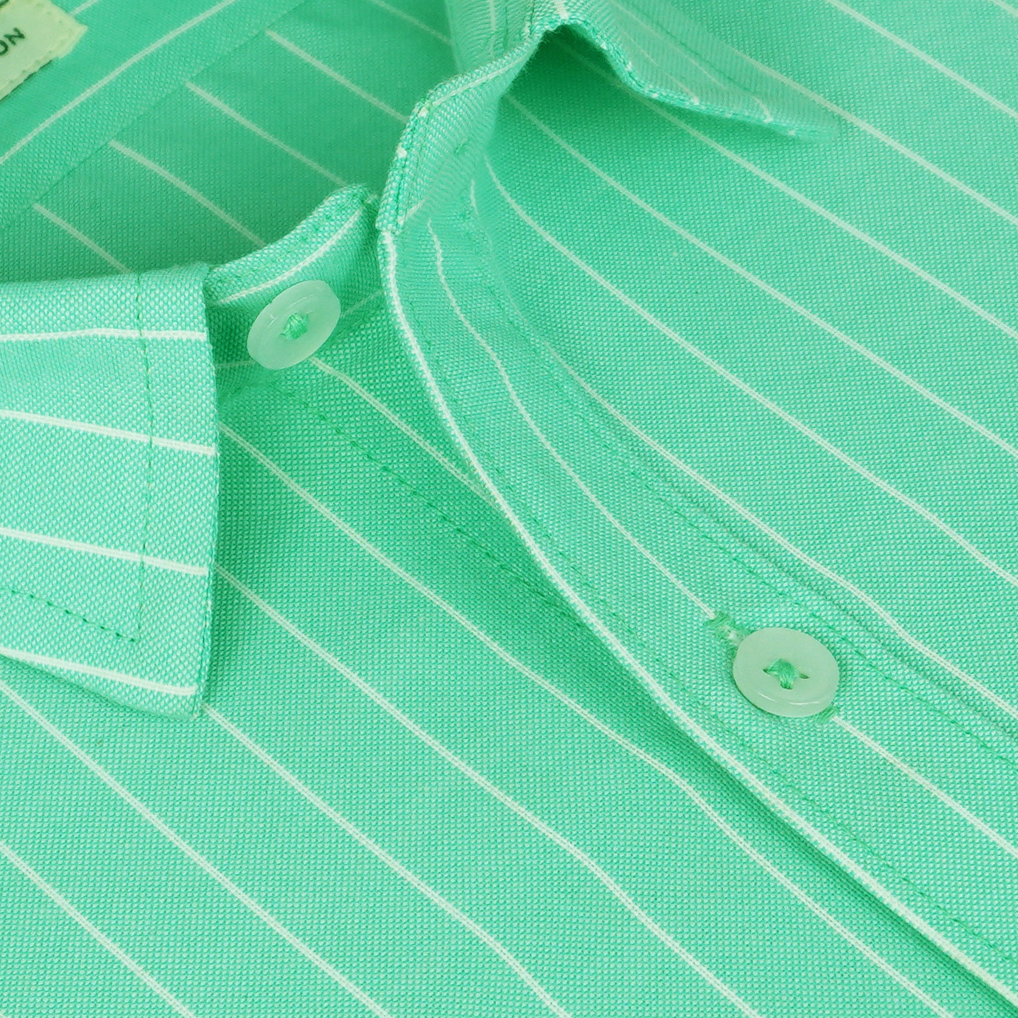 Men's Cotton Linen Striped Half Sleeves Shirt (Green)