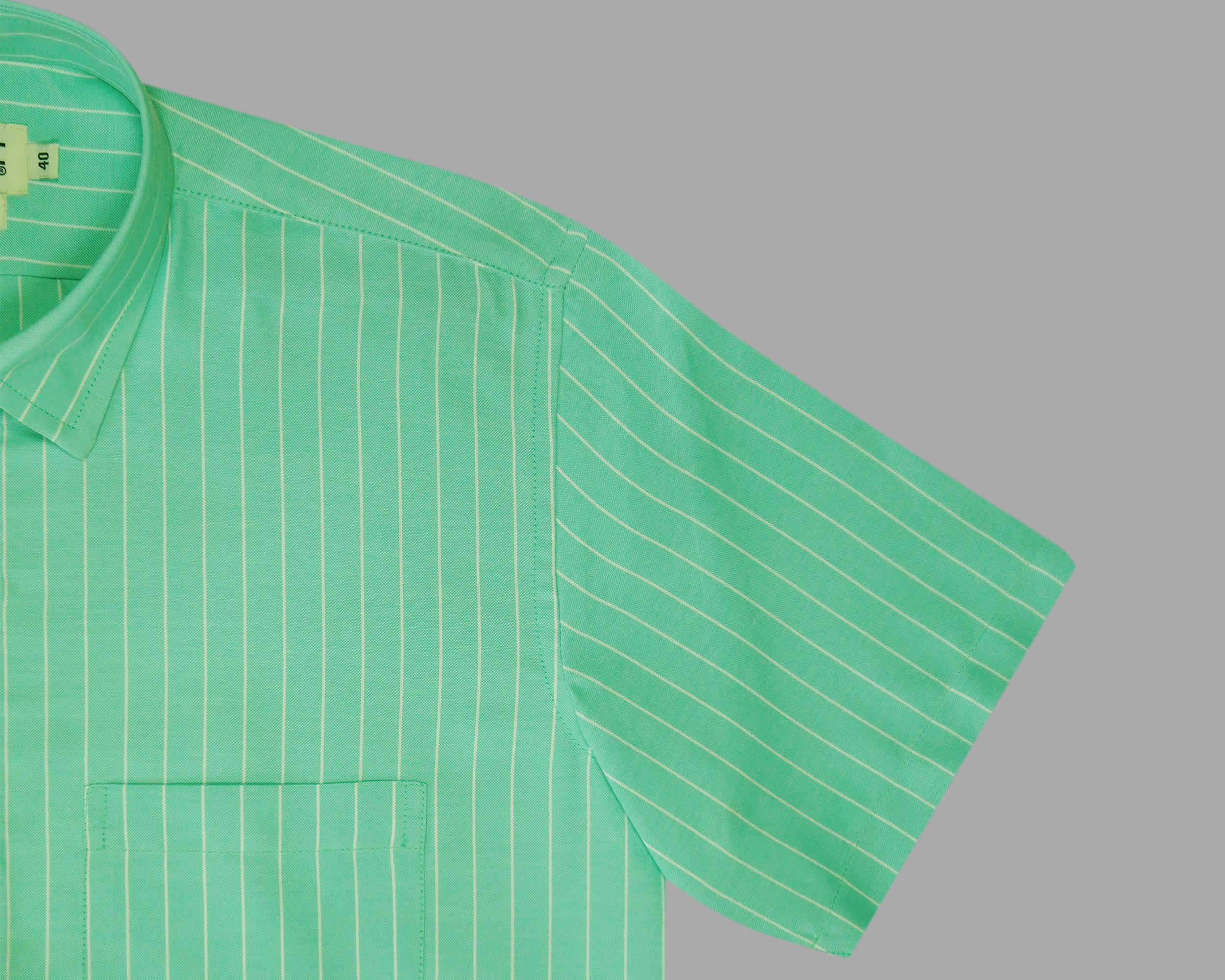 Men's Cotton Linen Striped Half Sleeves Shirt (Green)