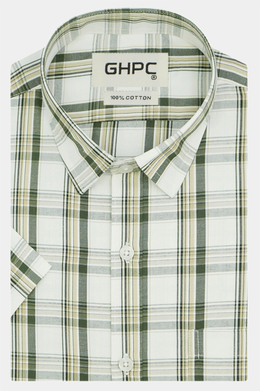 Men's 100% Cotton Checkered Half Sleeves Shirt (White)