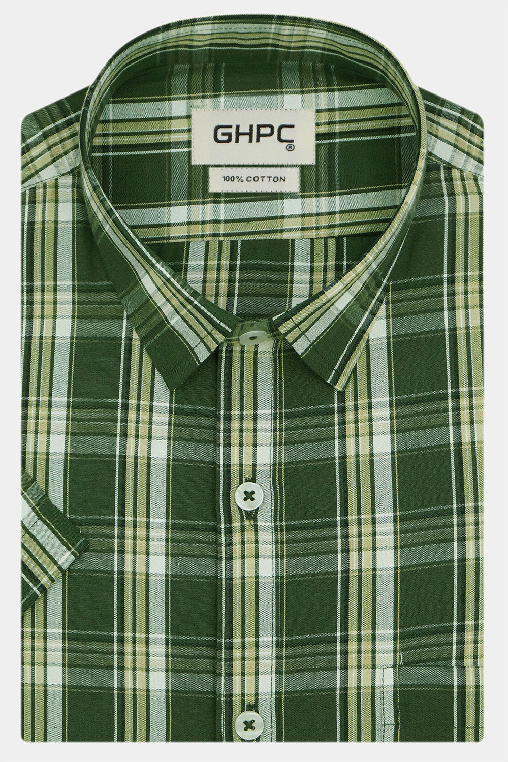 Men's 100% Cotton Checkered Half Sleeves Shirt (Green)