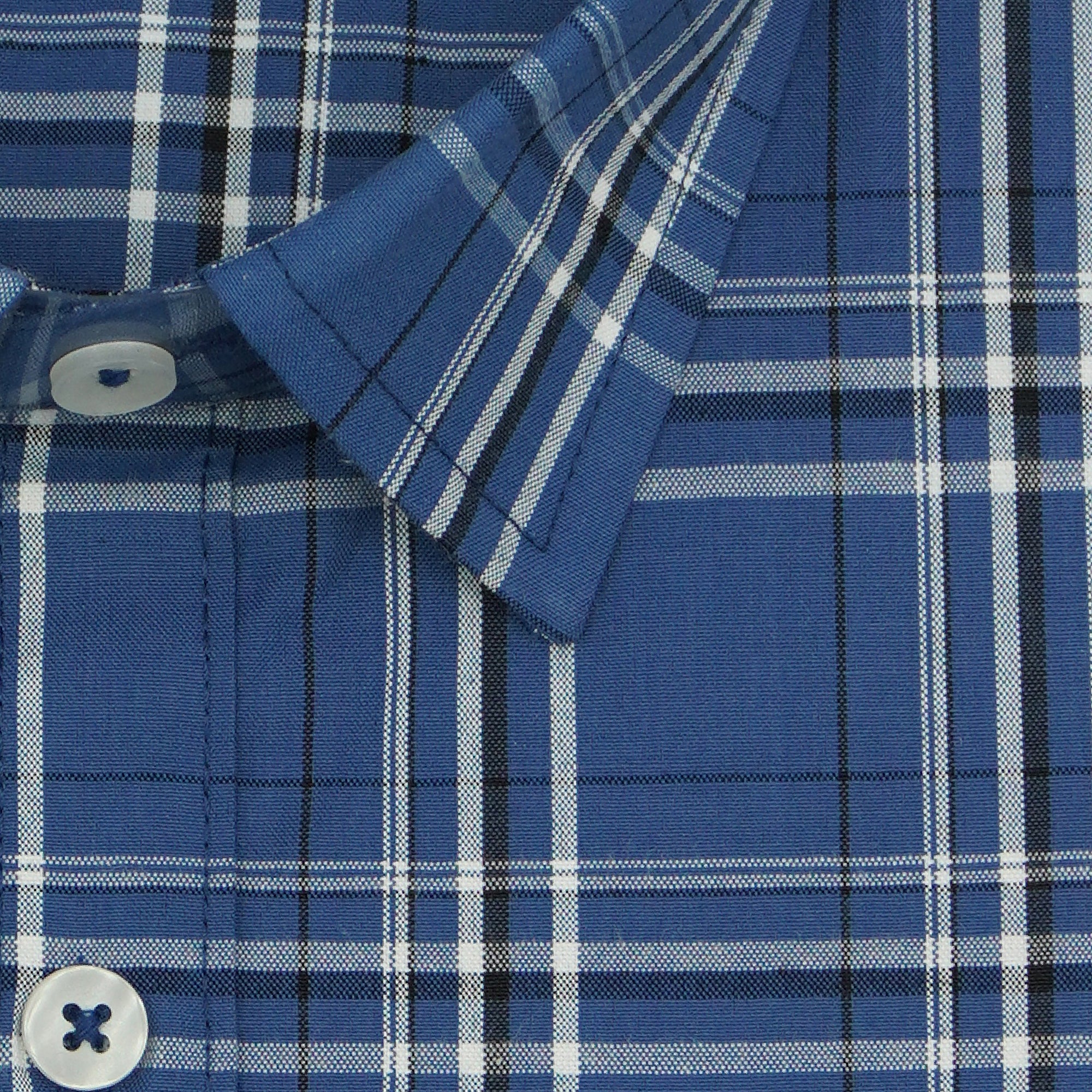 Men's 100% Cotton Checkered Half Sleeves Shirt (Blue)