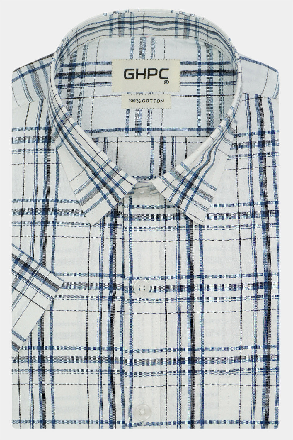 Men's 100% Cotton Checkered Half Sleeves Shirt (White)