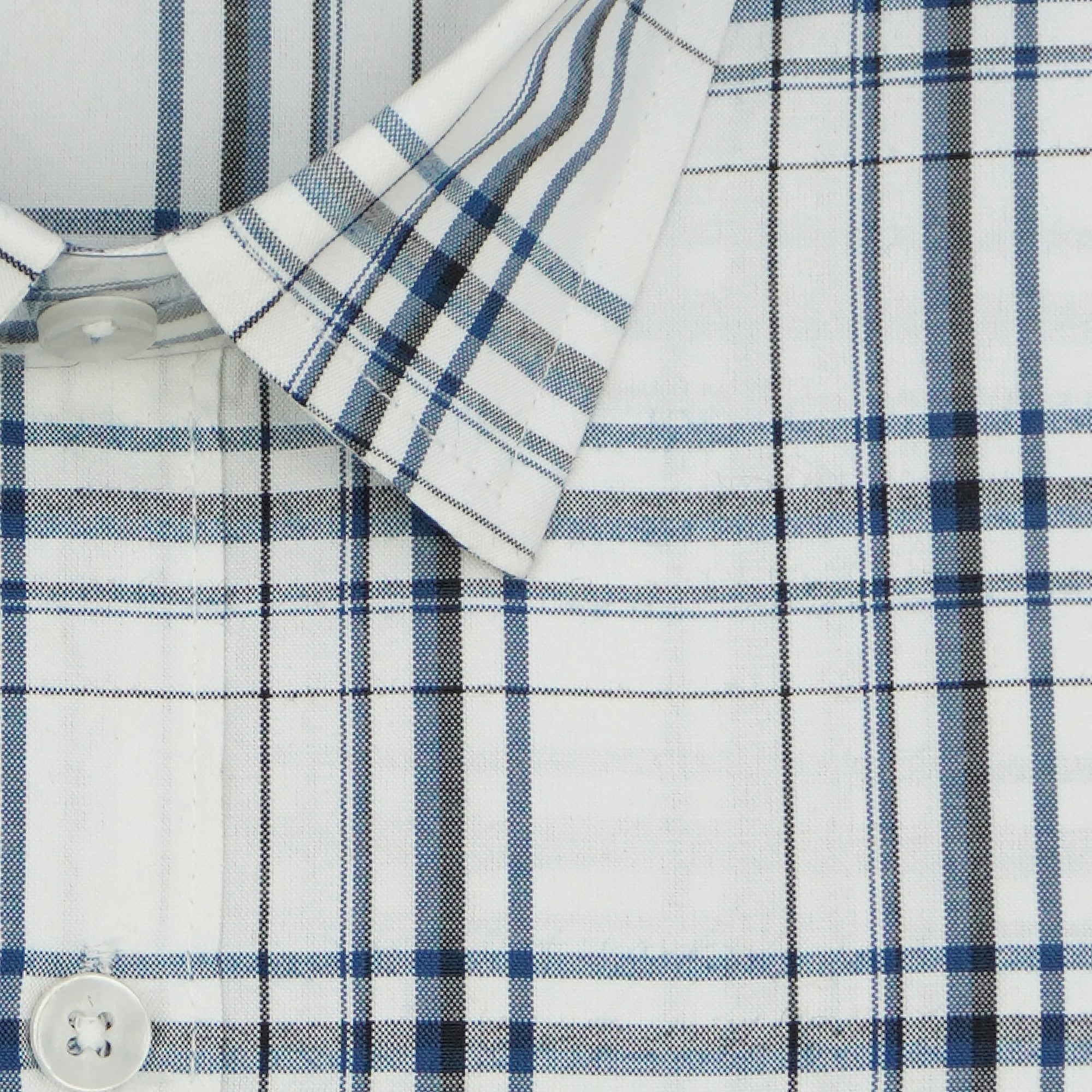 Men's 100% Cotton Checkered Half Sleeves Shirt (White)