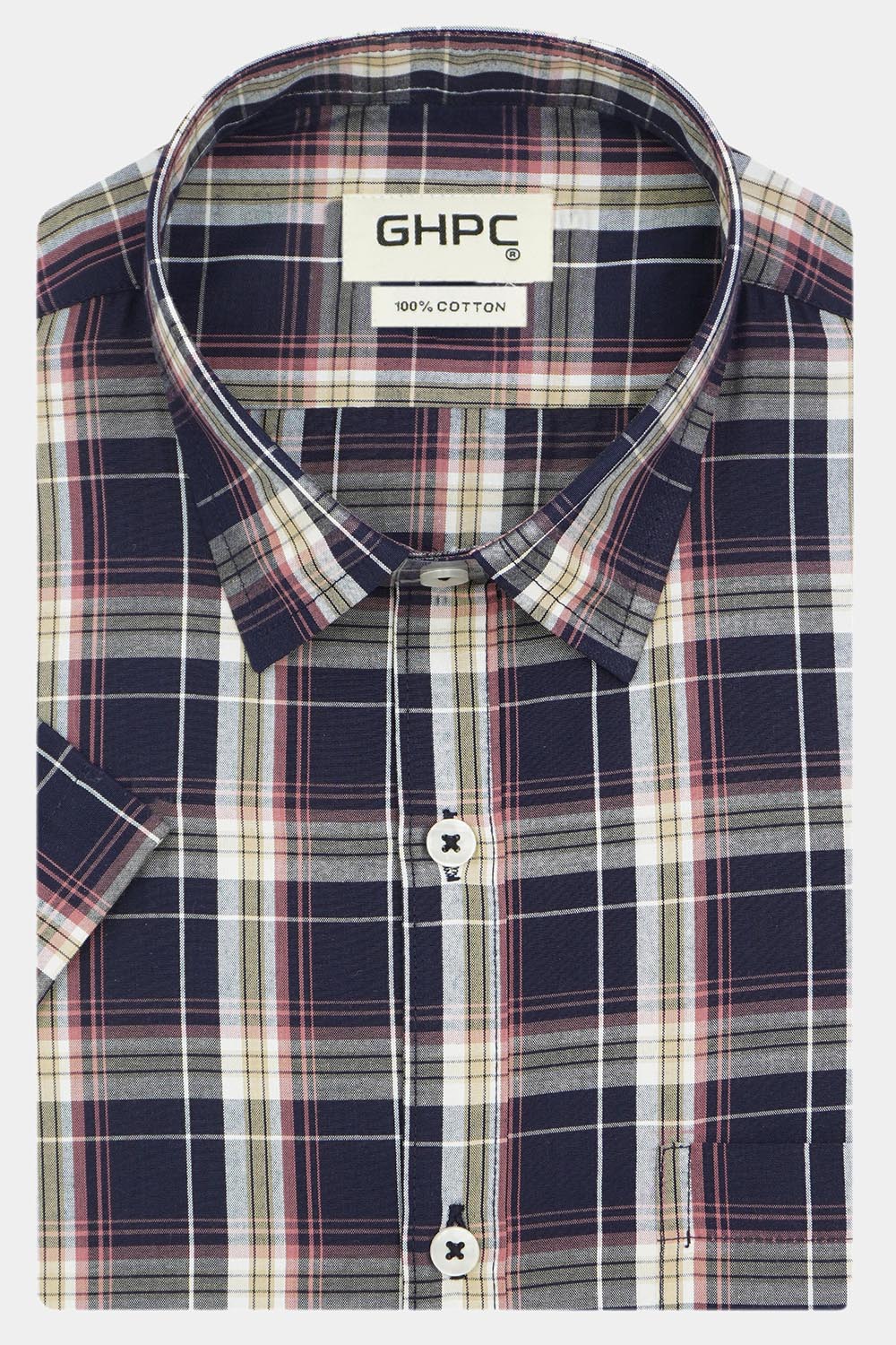 Men's 100% Cotton Checkered Half Sleeves Shirt (Black)
